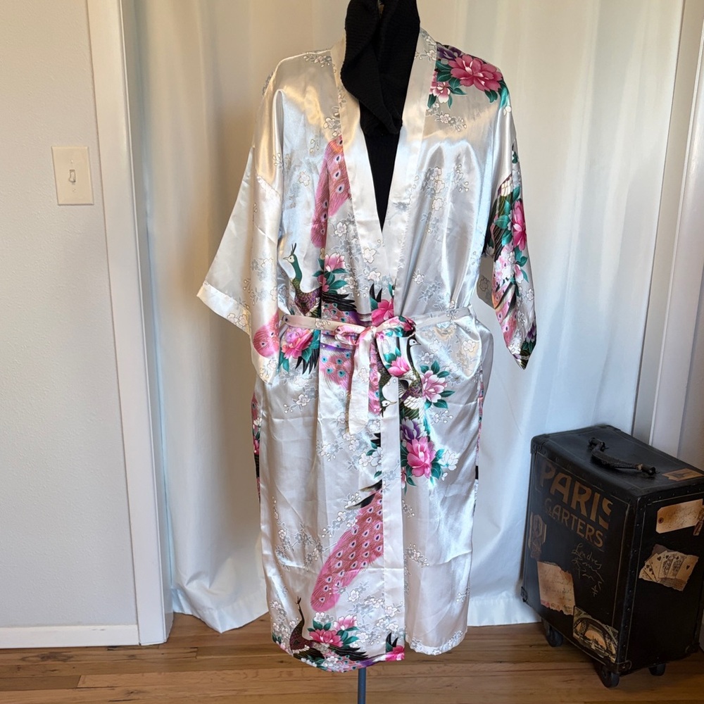 Silk robe with peacocks lotus flowers beautiful sexy size small